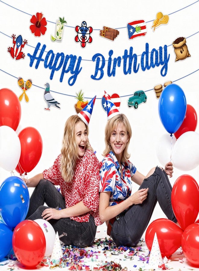 Geodurn Puerto Rico Happy Birthday Banner with Island Symbols - Pre-Strung Boricua Theme Garland with Flag, Coquí Frog, Coffee, and Tropical Design - Puerto Rican Fiesta Party Decorations - Image 5
